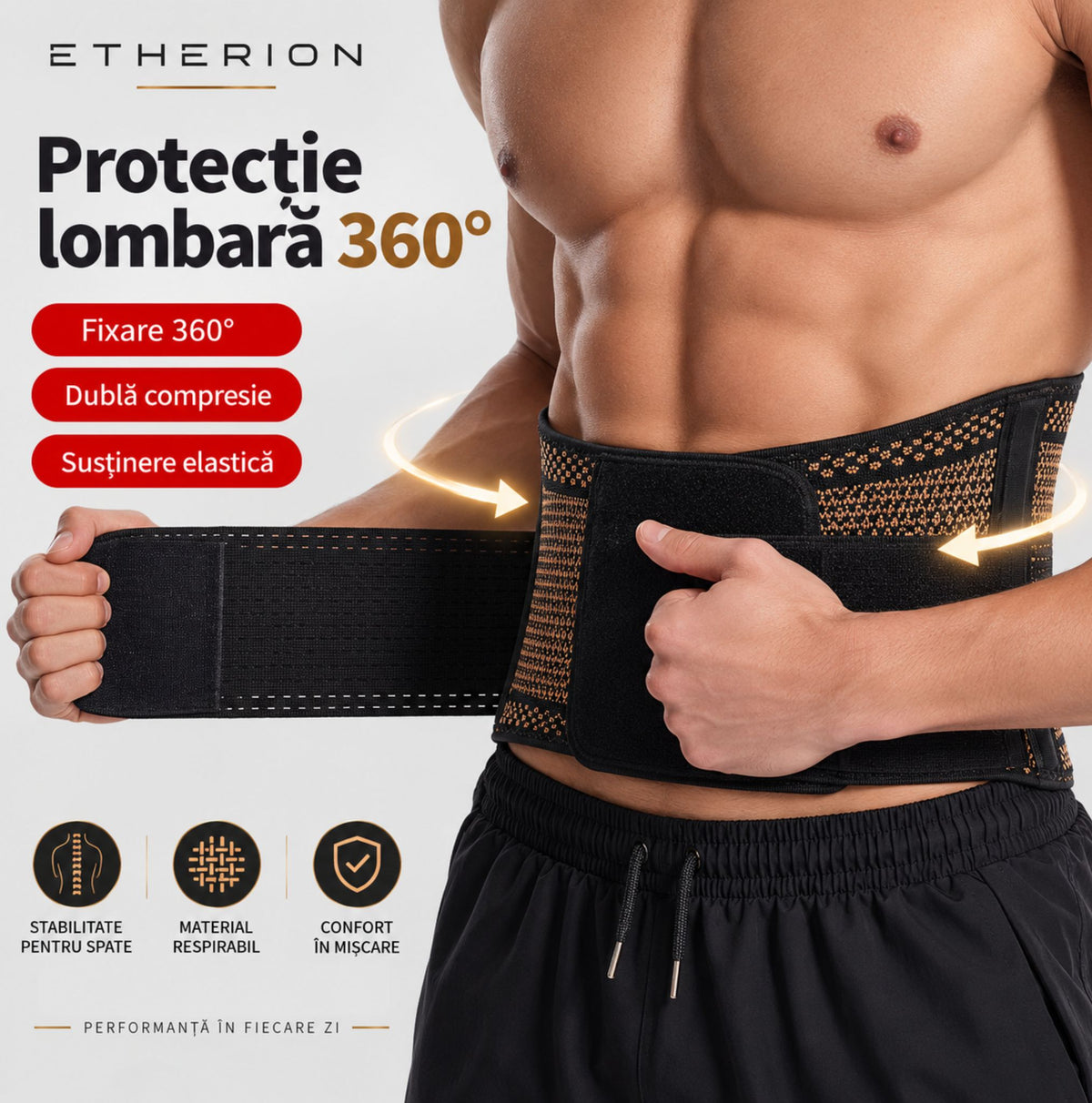 Centură lombară cu susținere 360 grade pentru stabilitate în jurul taliei