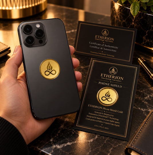 ETHERION Phone Shield Gold aplicat pe smartphone în utilizare zilnică