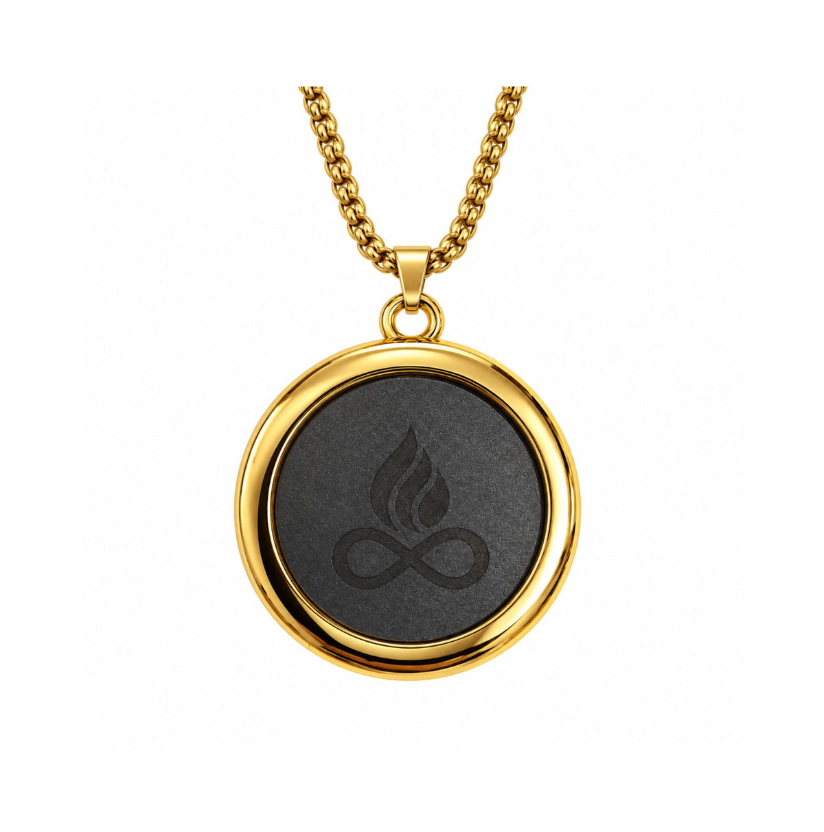 Pandantiv ETHERION Shield Pendant Gold cu roca vulcanica si rama aurie din otel inoxidabil